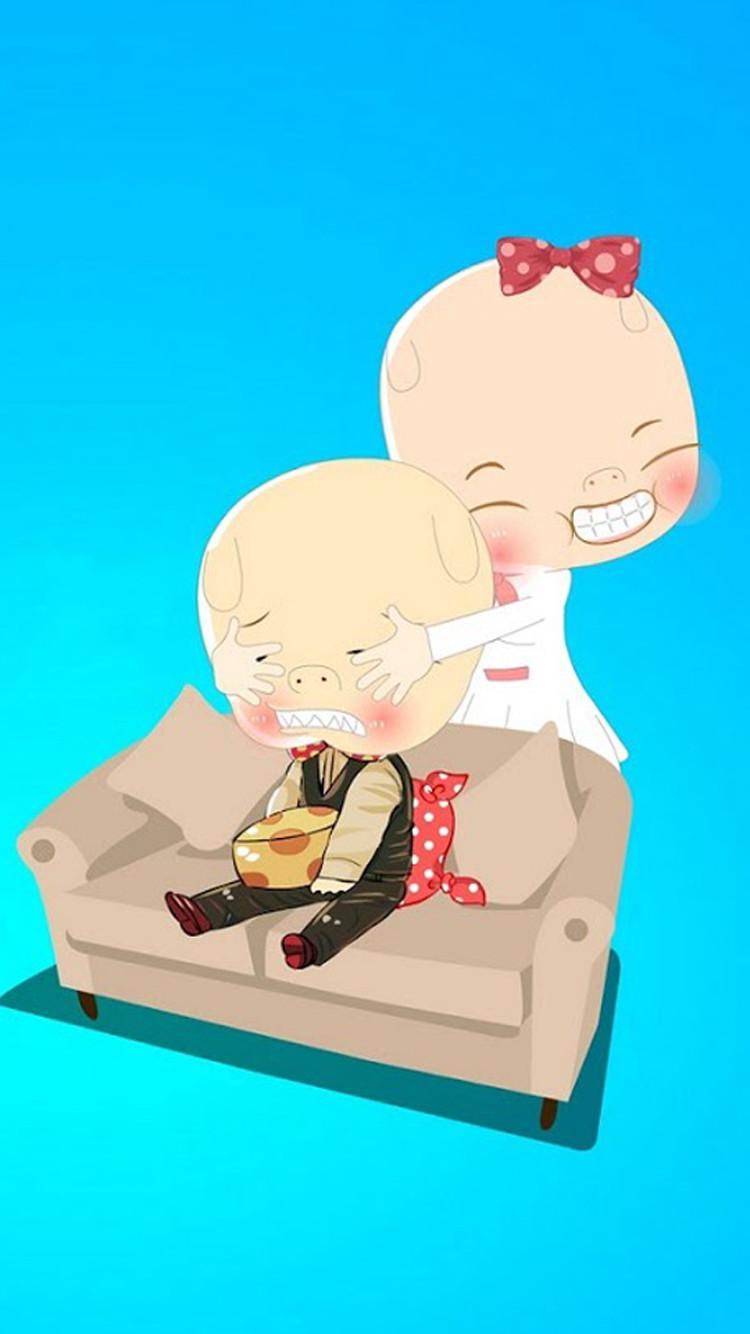 可爱卡通毕加猪爱情