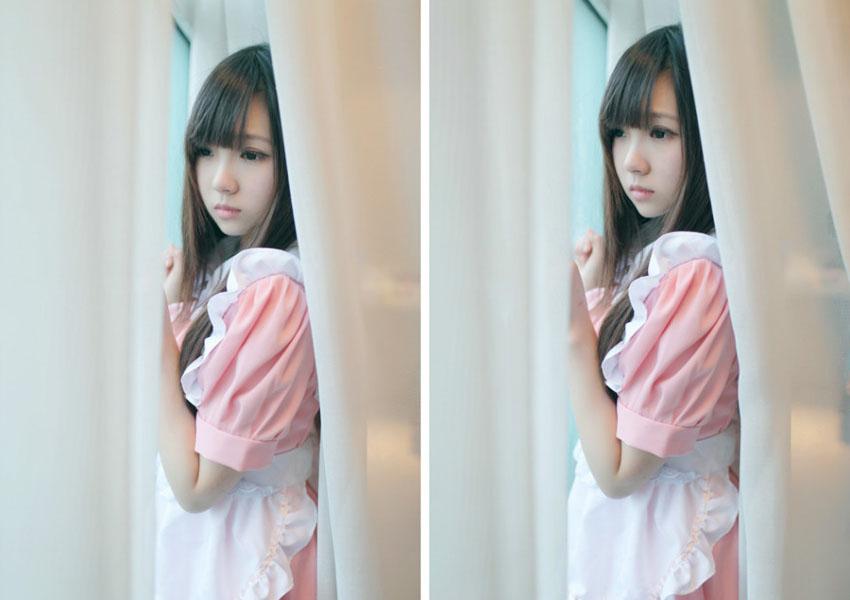 清新小美女粉红女仆装