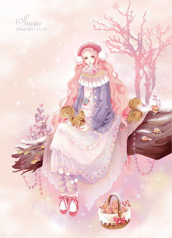 唯美手绘二次元女生插画