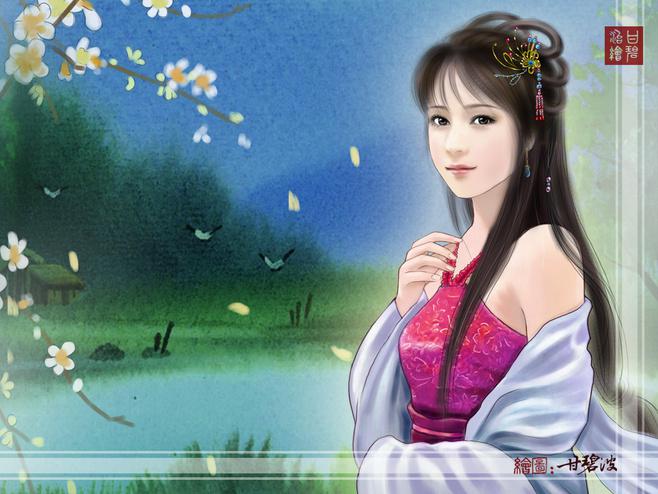 妩媚美女古装手绘