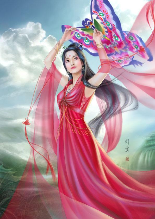 妩媚美女古装手绘