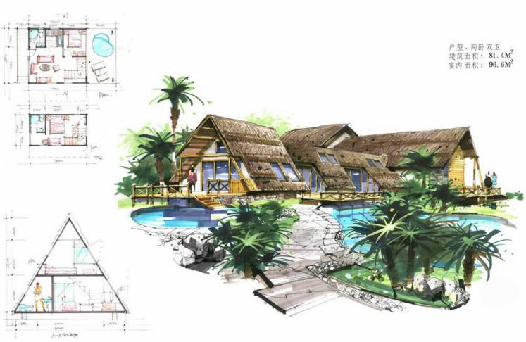 手绘别墅效果图