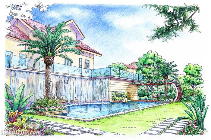 手绘别墅效果图