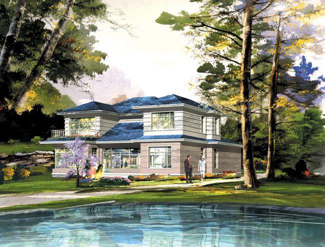 手绘别墅效果图