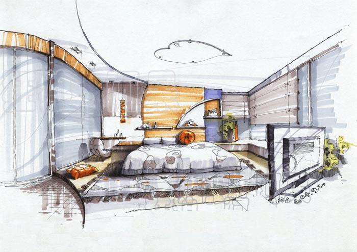 手绘卧室设计效果图