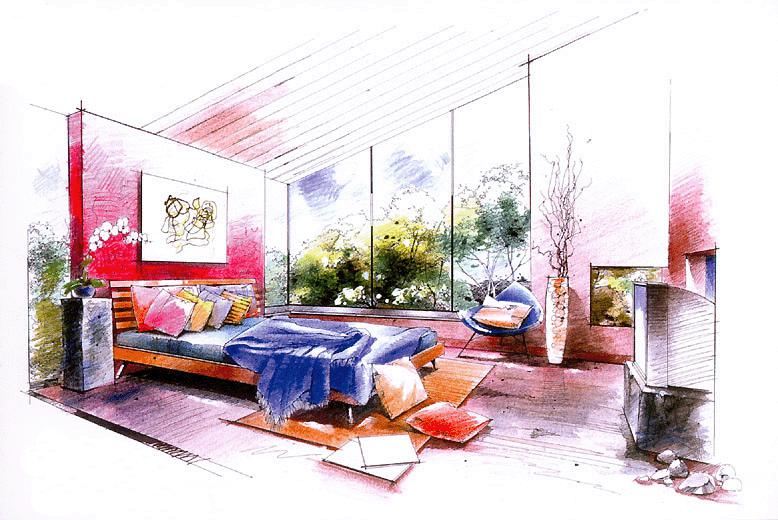 手绘卧室设计效果图