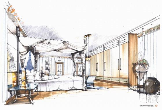 手绘卧室设计效果图