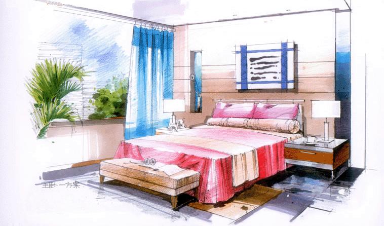手绘卧室设计效果图