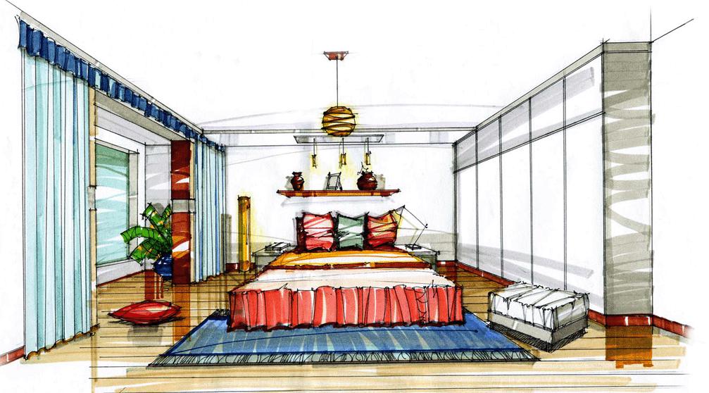 手绘卧室设计效果图