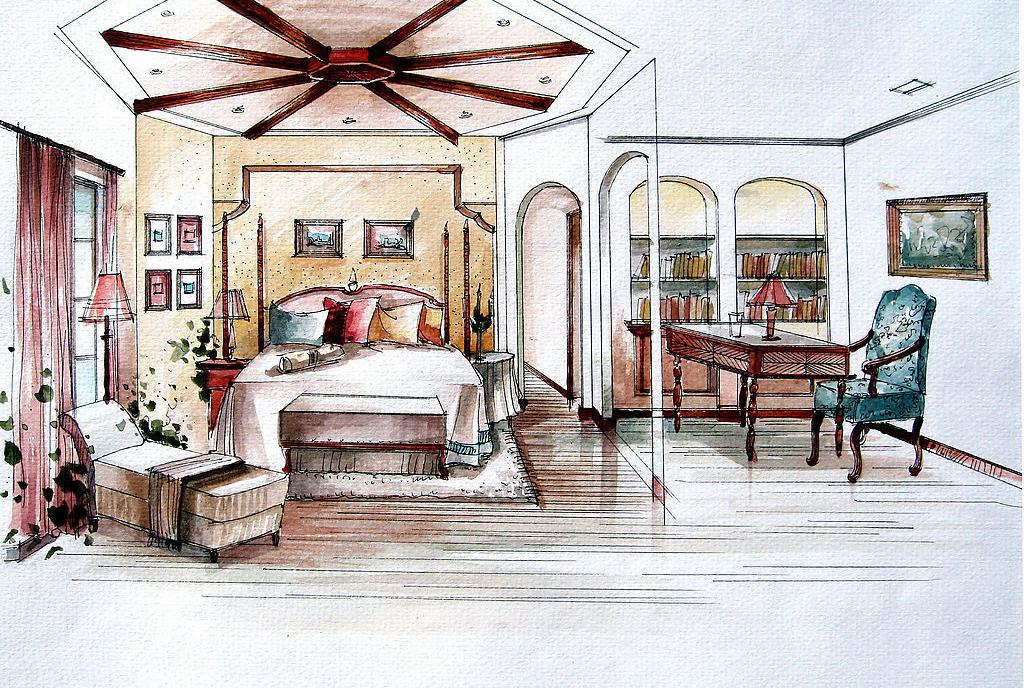 手绘卧室设计效果图