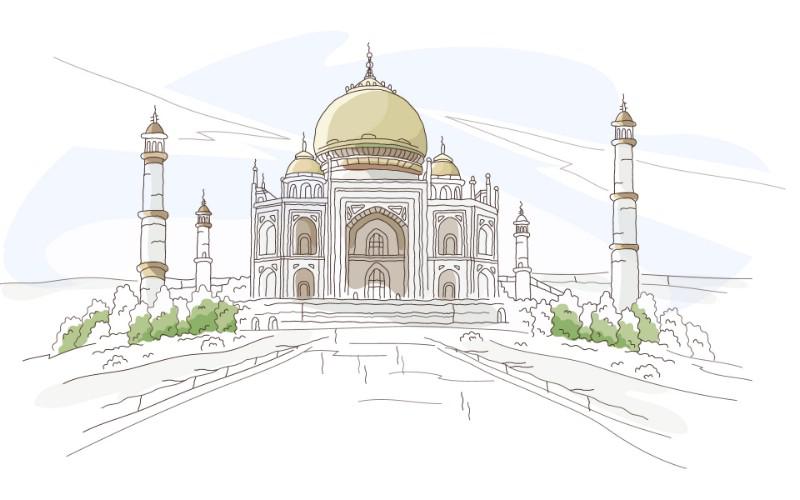 室外场景色彩手绘速写