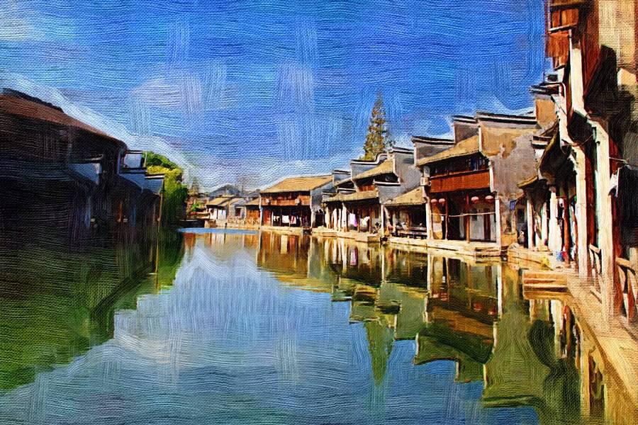 江南水彩画南浔古镇