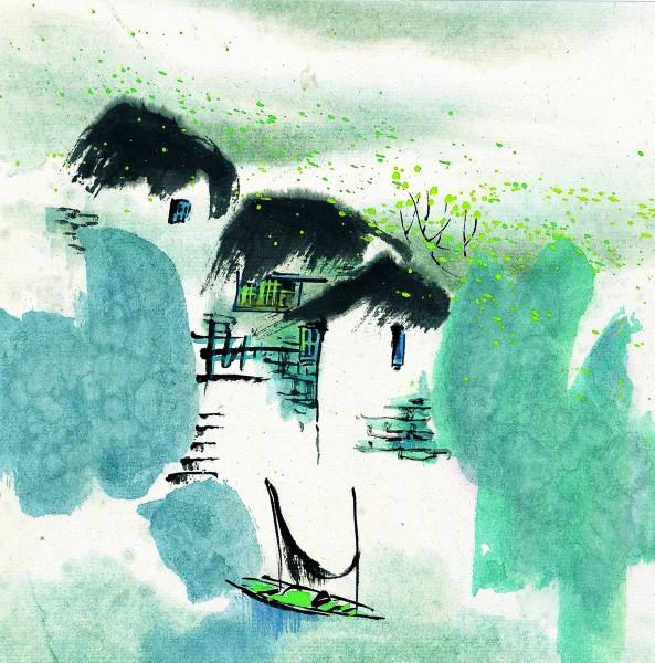 江南水乡的春天水彩画