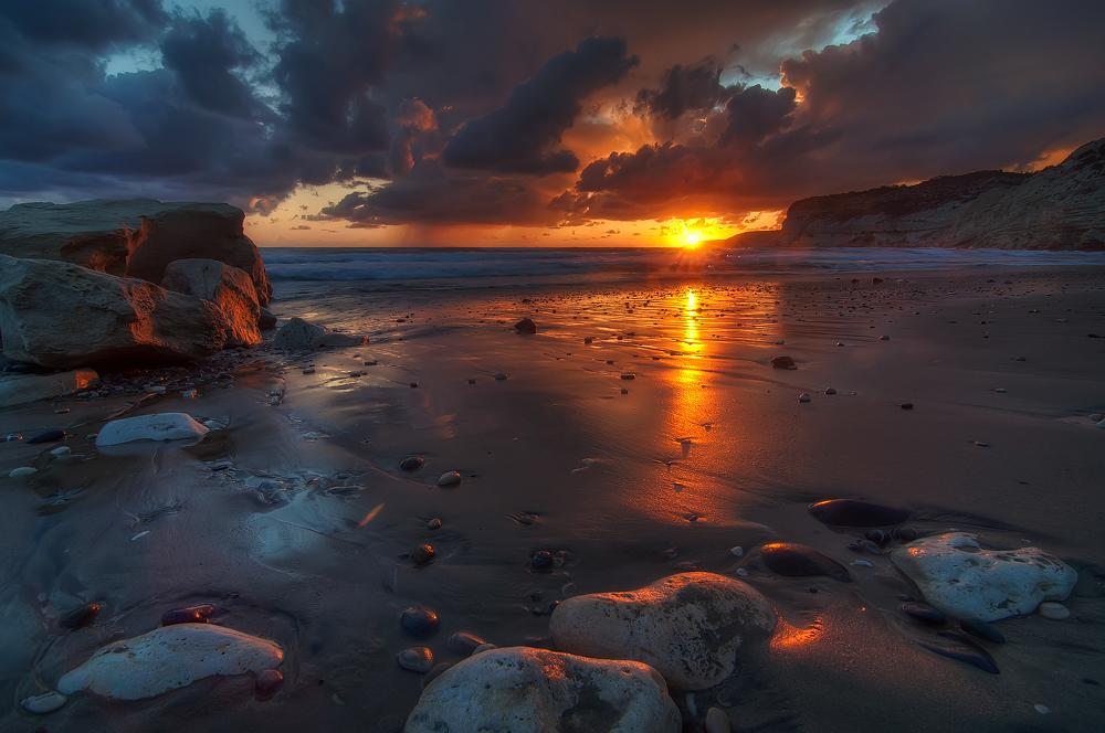 潮起潮落夕阳美图