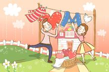 幸福家庭卡通插画壁纸