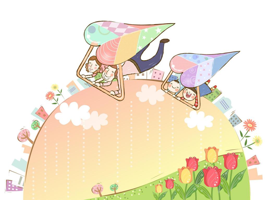 幸福家庭卡通插画壁纸