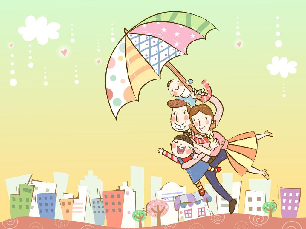 幸福家庭卡通插画壁纸