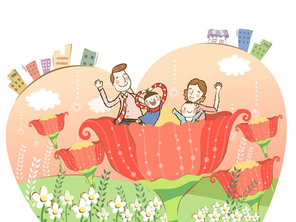 幸福家庭卡通插画壁纸