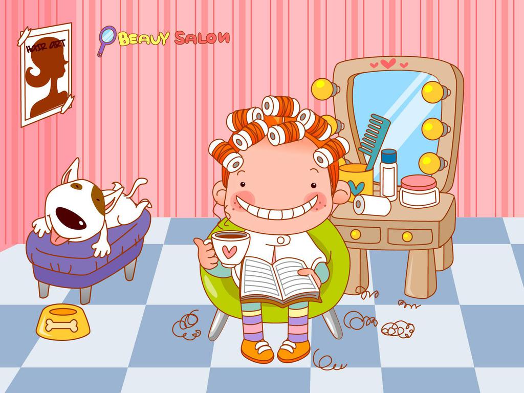 女孩与狗卡通壁纸