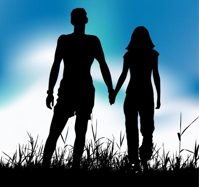 唯美牵手剪影图片