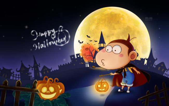 卡通可爱万圣节月亮图片