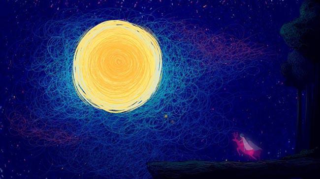 唯美色彩晚安线条插画图片