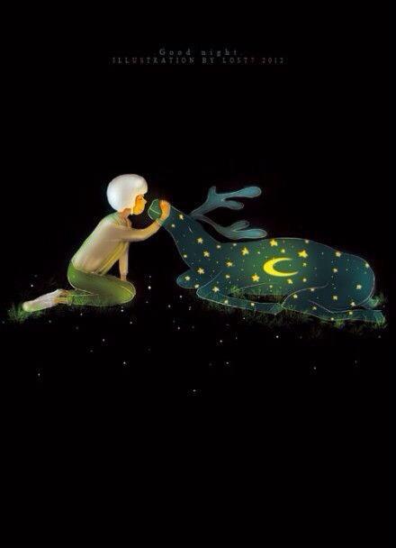 意境插画晚安美图图片