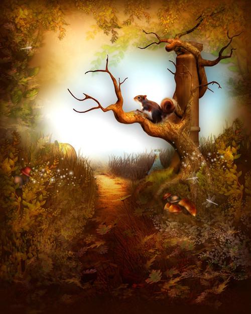 梦幻卡通森林里的小动物图片