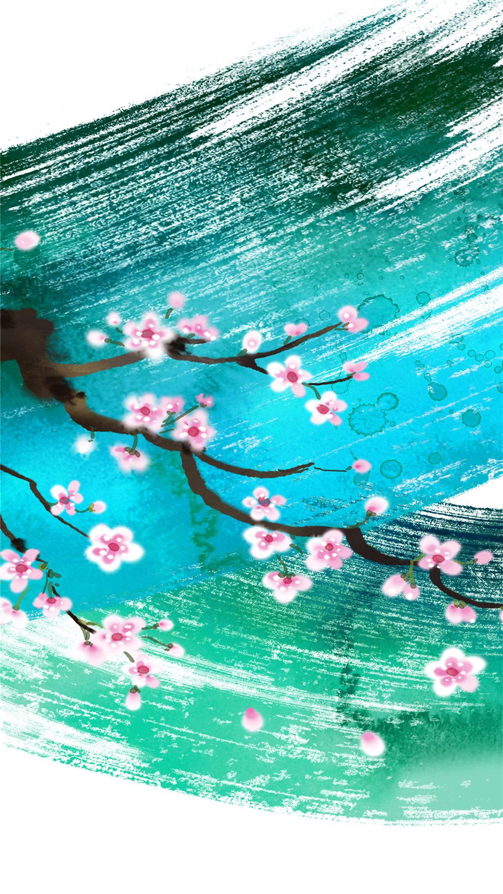 中国风水墨笔触植物