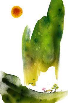 中国风水墨笔触植物-3