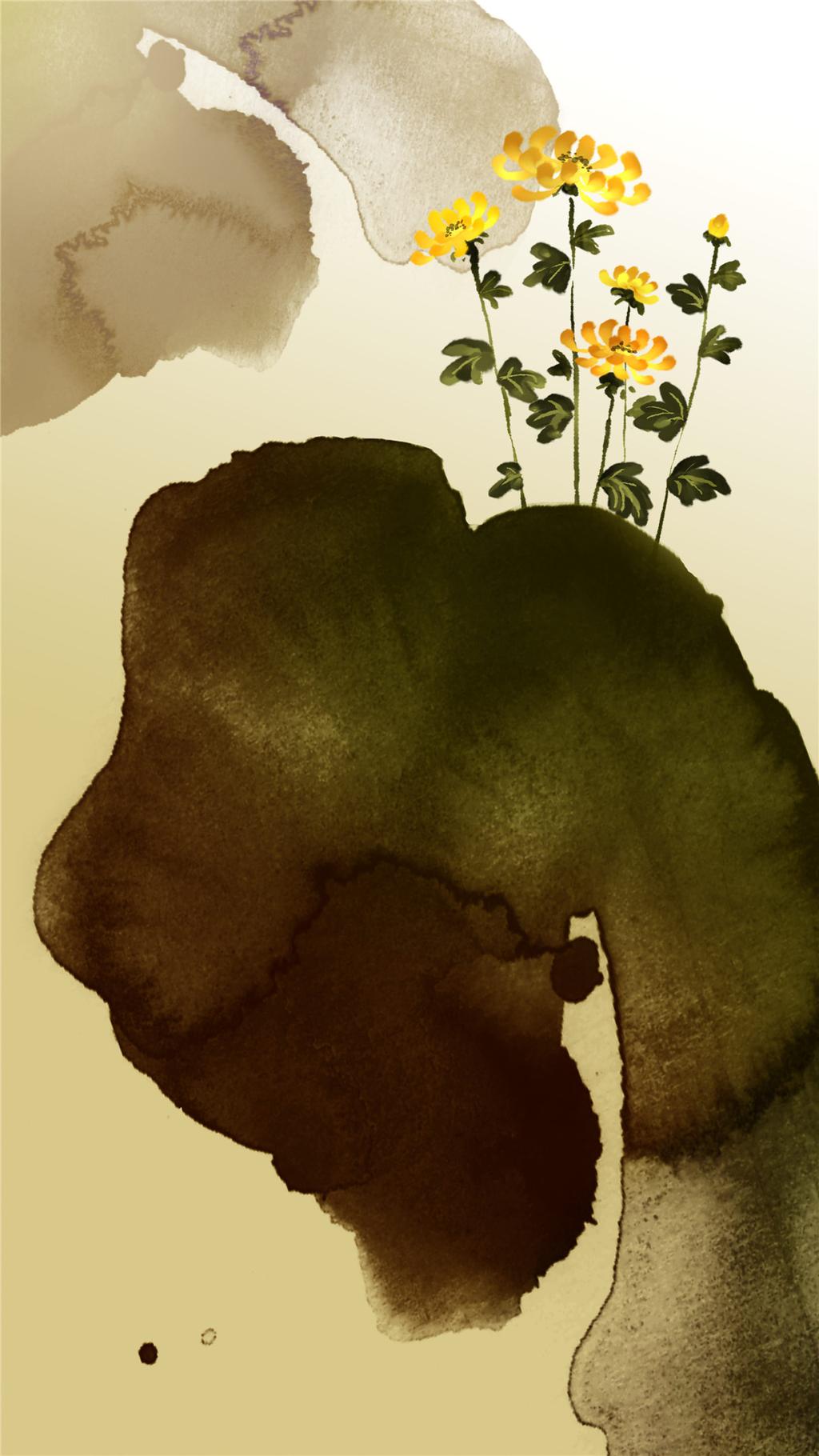 中国风水墨笔触植物