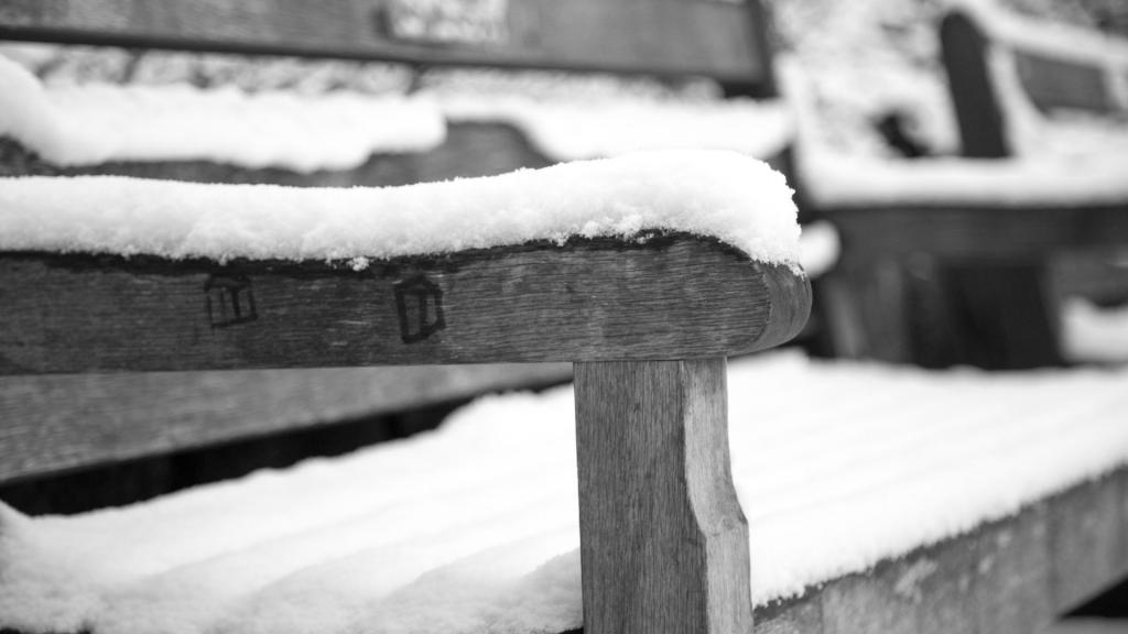 冬季雪地公园的长椅