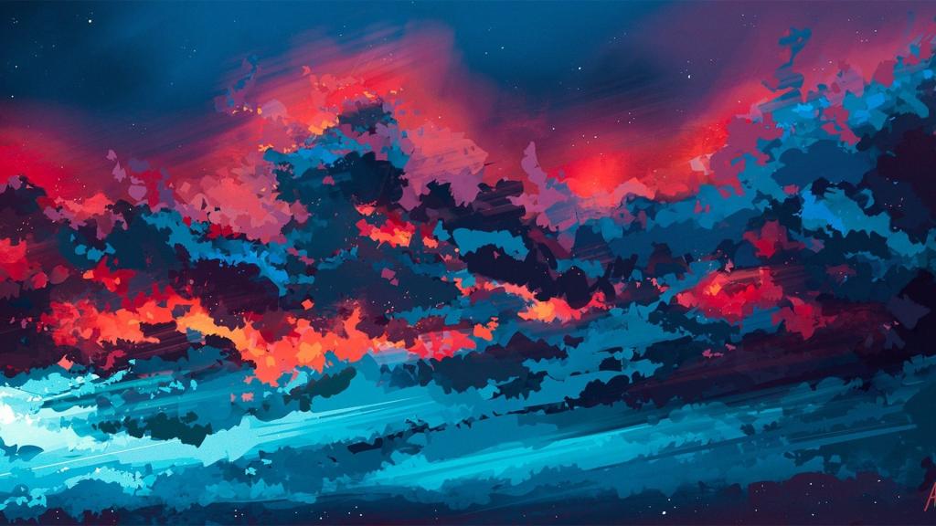 晚霞艺术风景插画