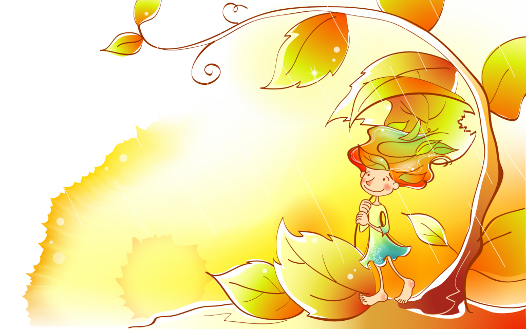 矢量金色秋天儿童