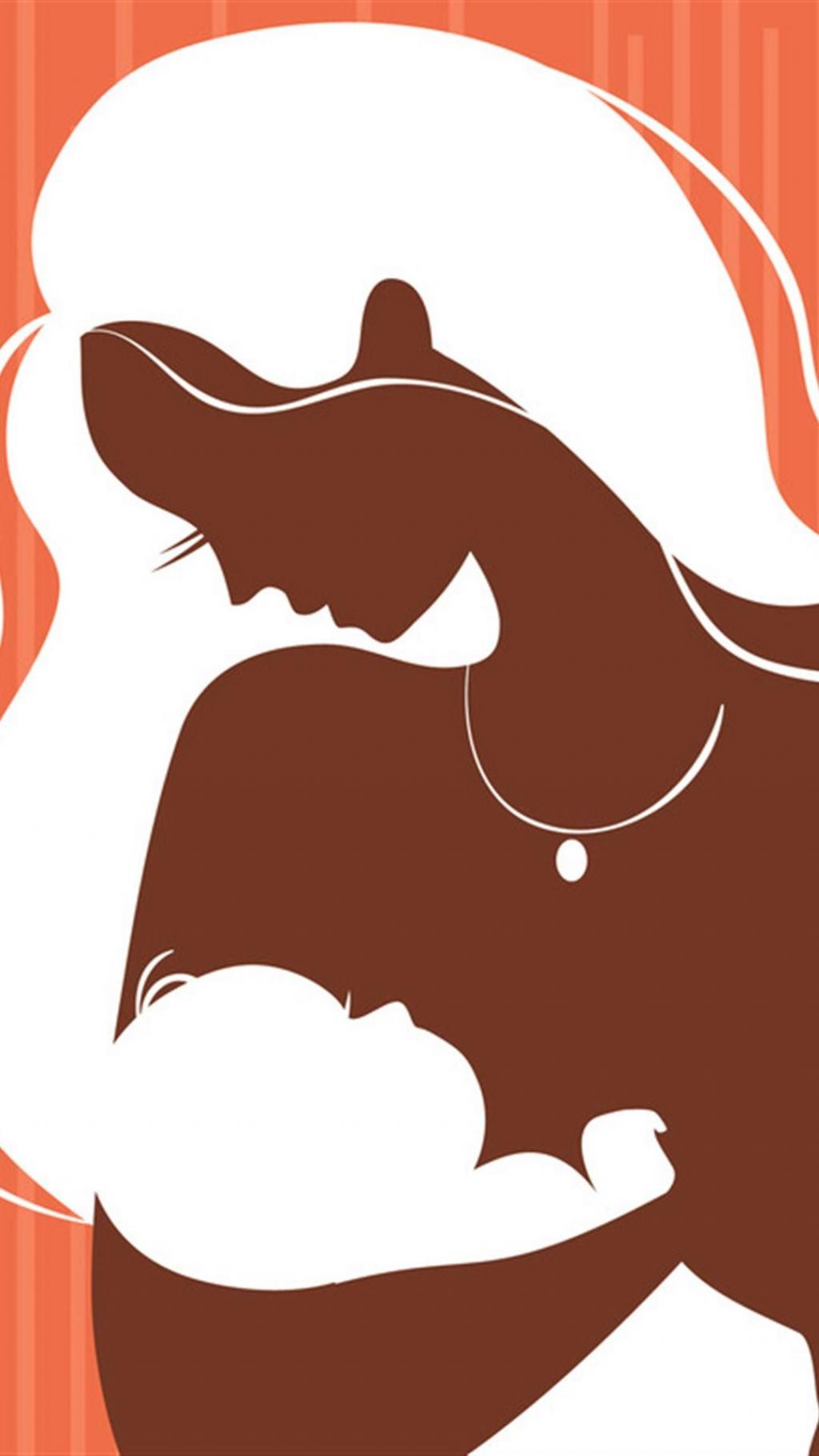 手绘卡通母子插画