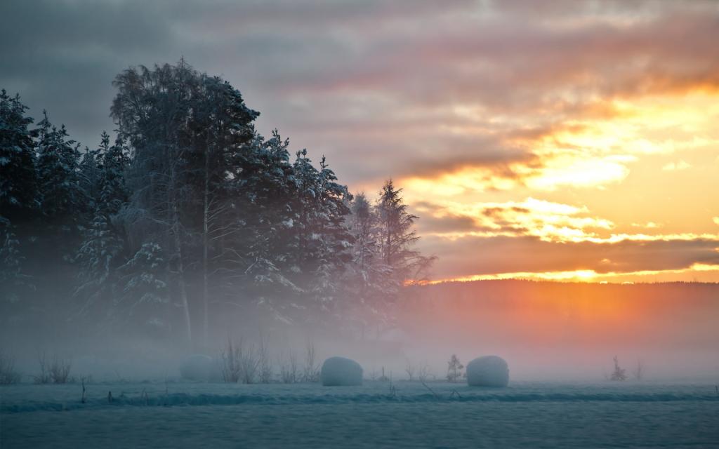 瑞典的冬天日落美景