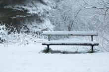 冬季雪地公园的长椅