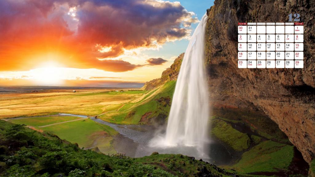 2018年12月瀑布之国冰岛日历