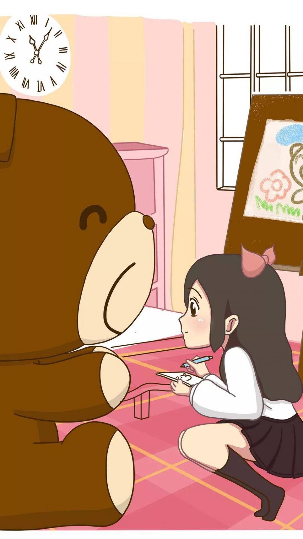 卡通布偶熊与女孩壁纸