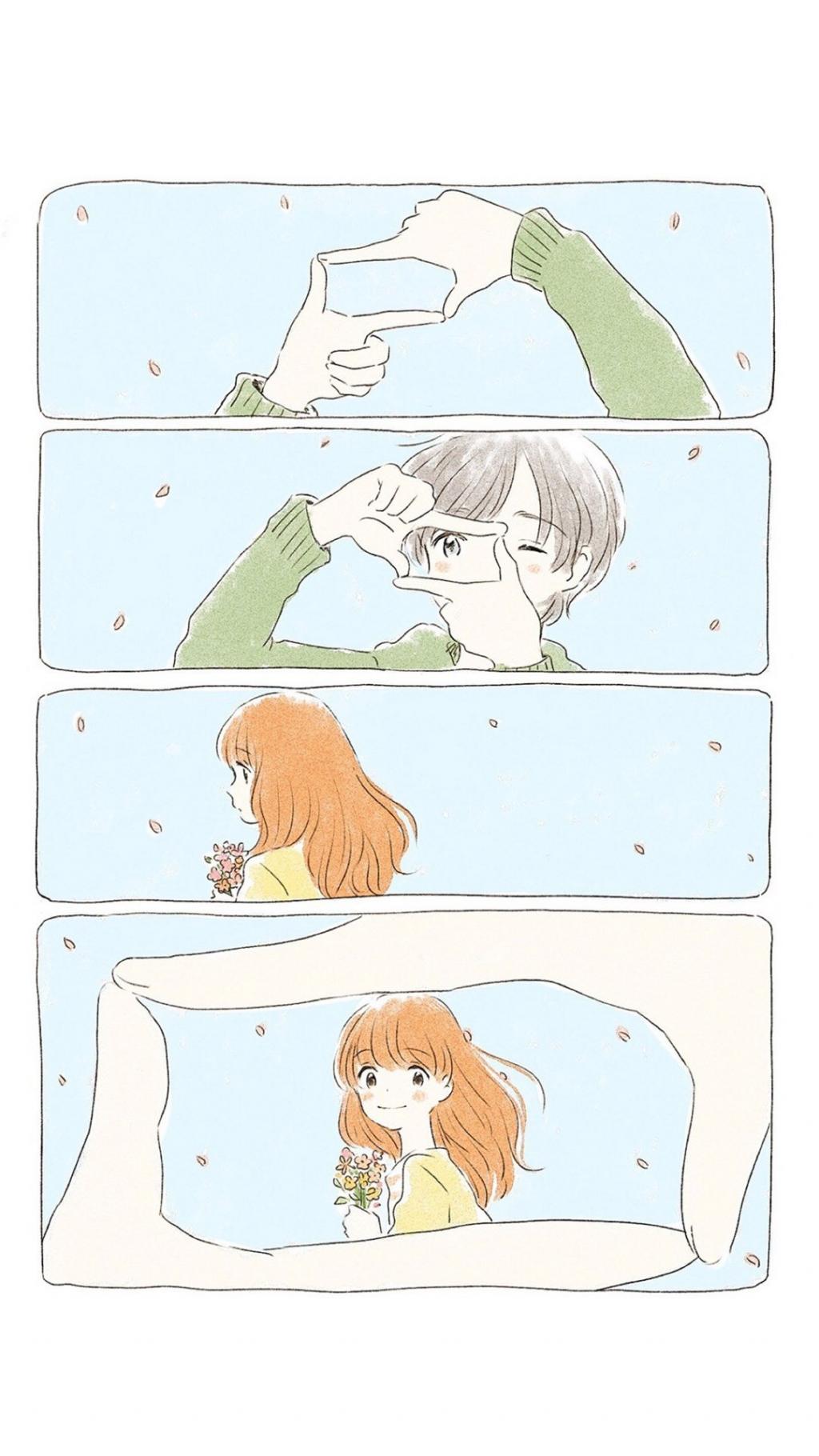 4格手绘卡通情侣