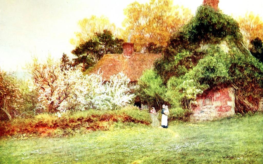 乡村风景水彩画