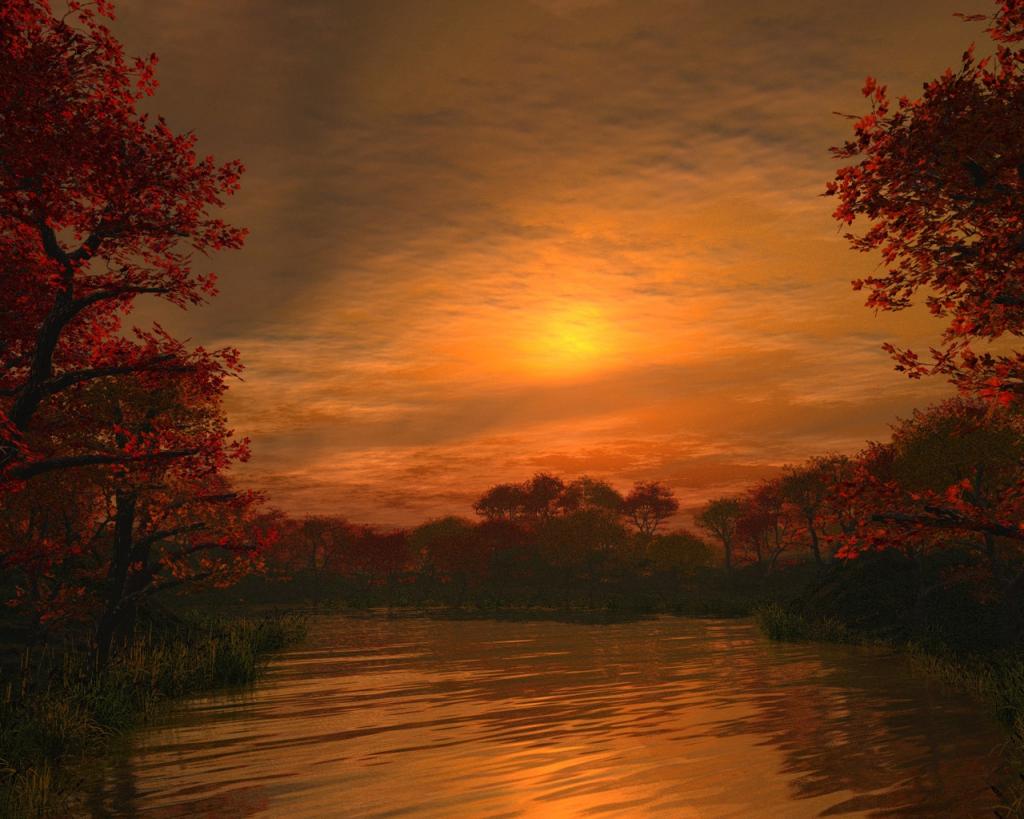 黄昏夕阳湖景创意设计