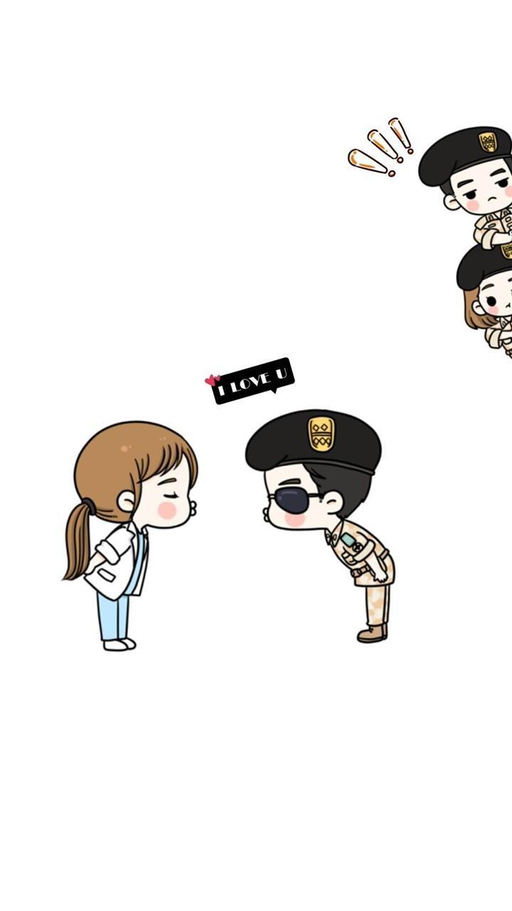 《太阳的后裔》卡通版手机锁屏壁纸