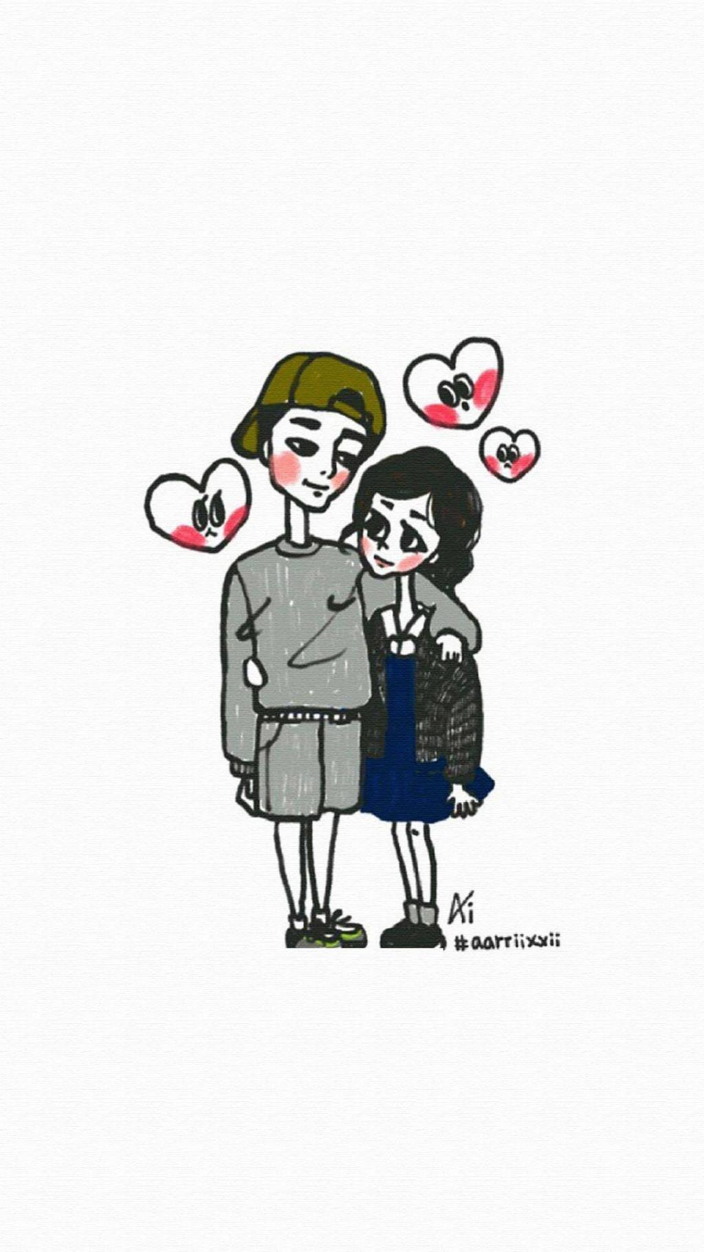可爱情侣爱情手绘