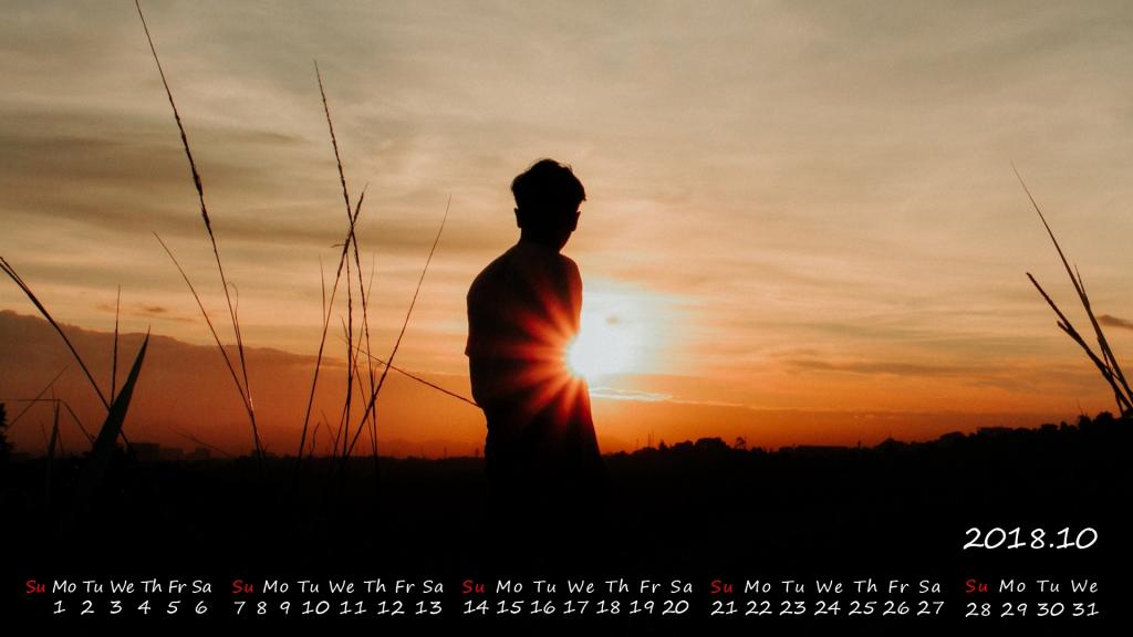2018年10月孤独一个人意境图片日历