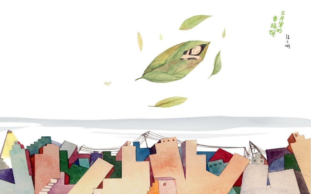 三月里的幸福饼插画