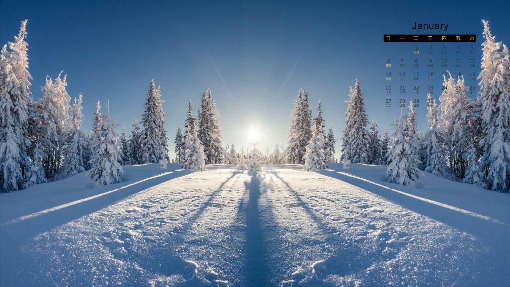 2019年1月冬天雪地美景日历