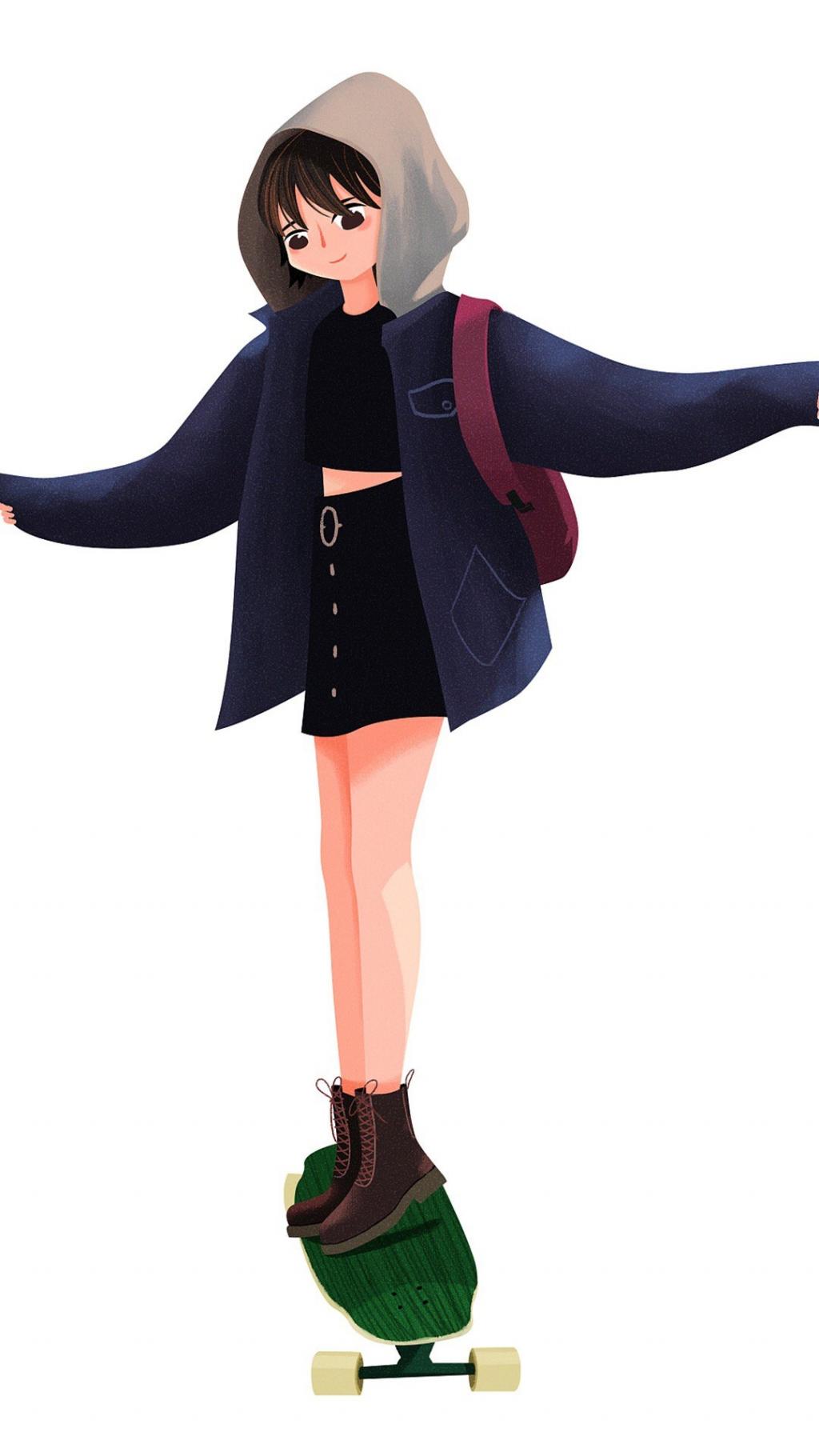 创意滑板女孩卡通插画