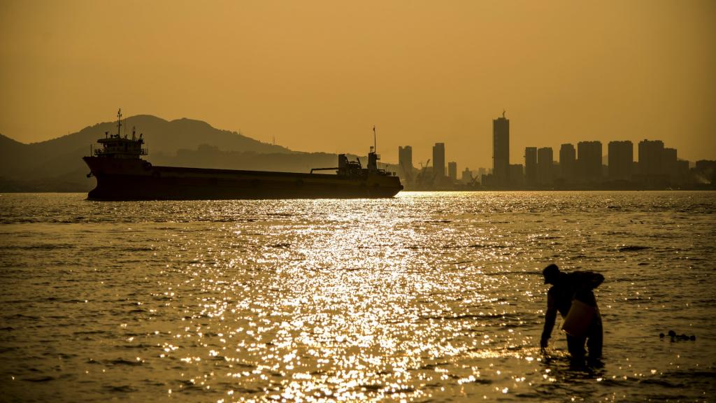 傍晚夕阳下的虎门大桥