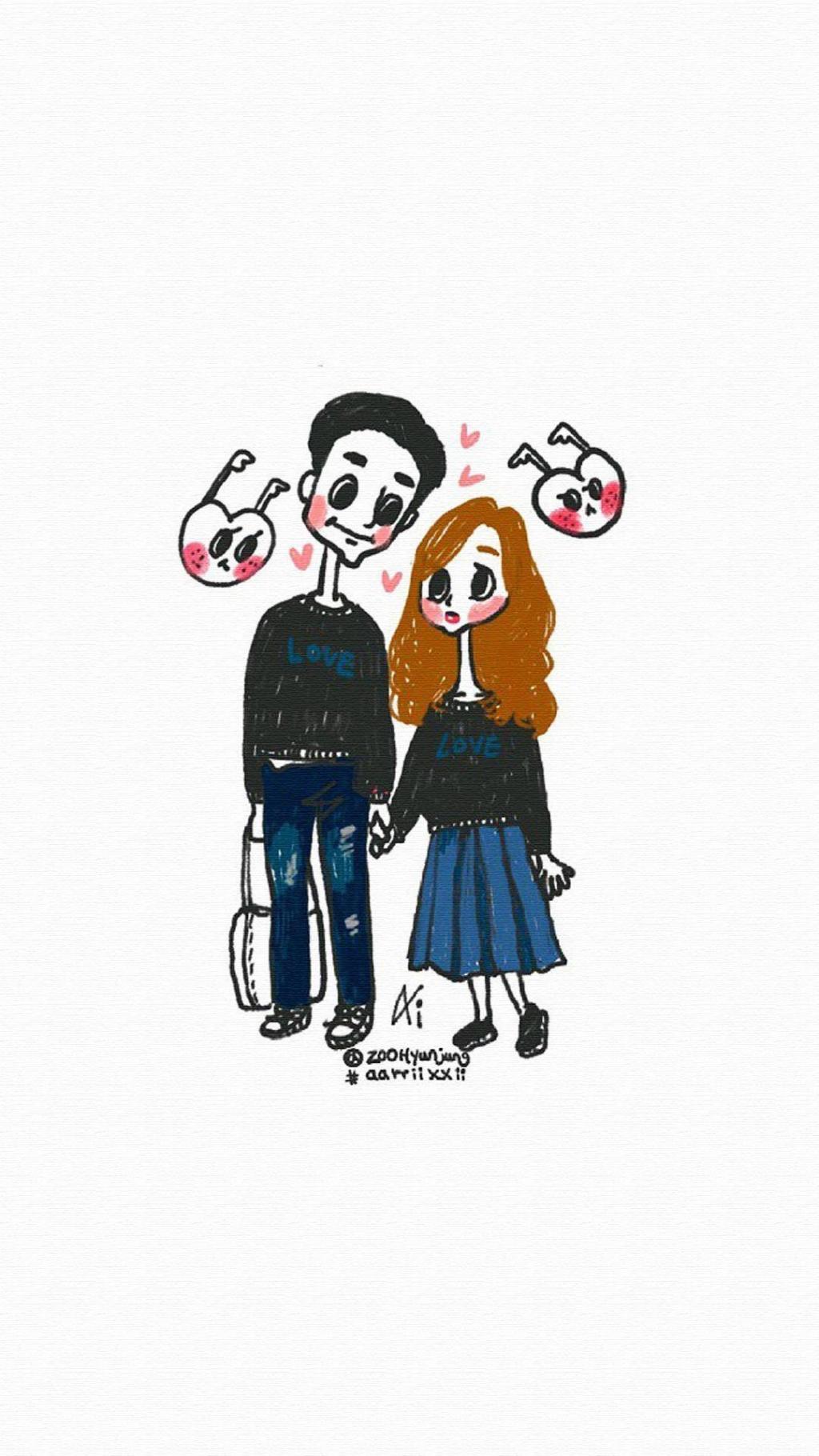可爱情侣爱情手绘
